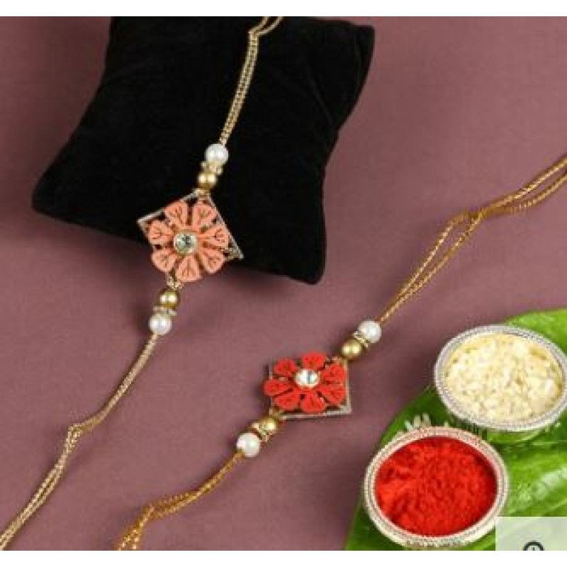 Diamond Shaped Floral Rakhi Set 