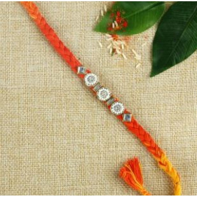 Braided Mauli Rakhi With Beads And Stones