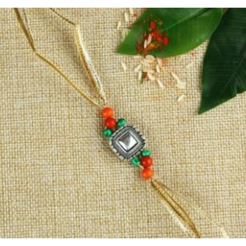 Silver Square And Colorful Beads Rakhis