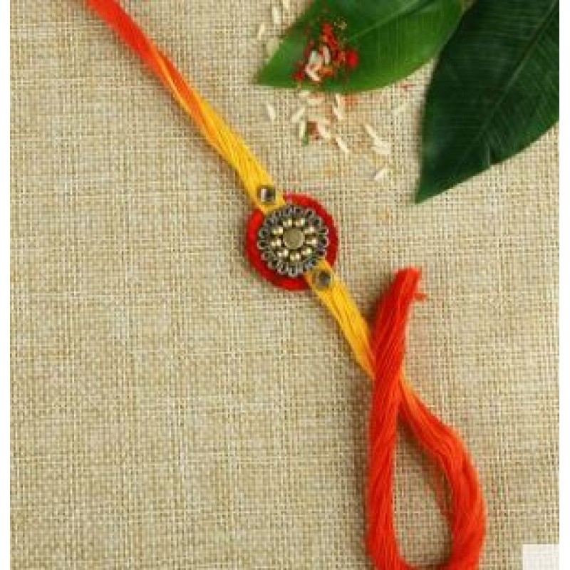 Golden Marigold Rakhi With Mauli