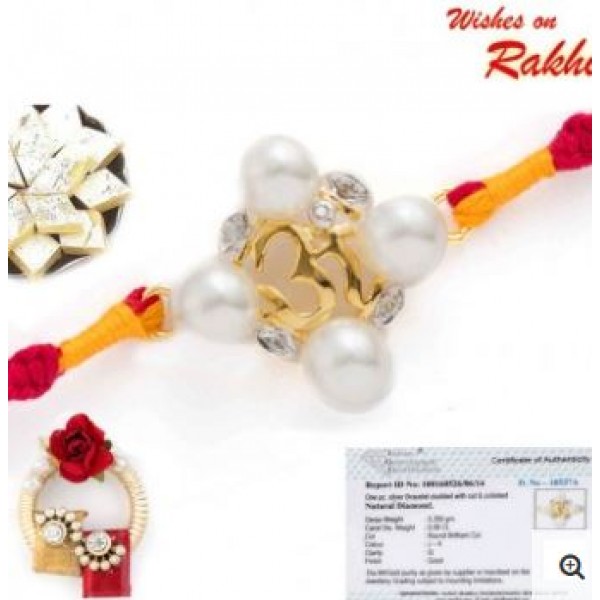 Om Real Diamond Stud Gold Plated Rakhi