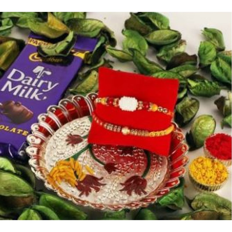Rakhi Pair with Thali & Dairy Milk