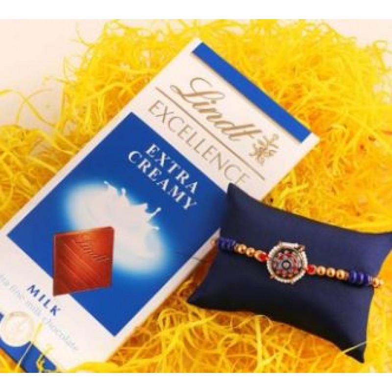 Moti N Stone Rakhi with Lindt Bar