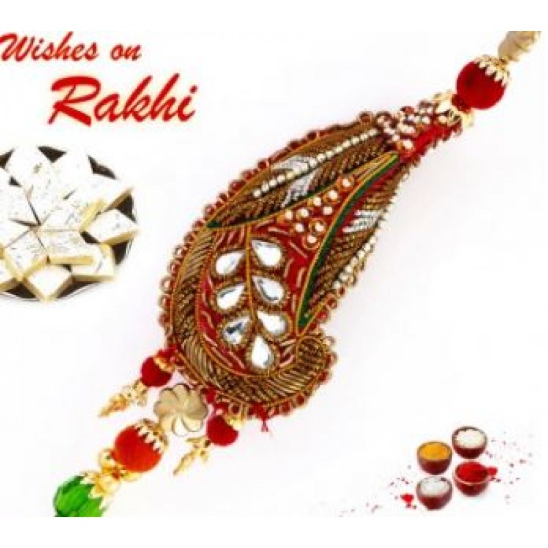 Antique Finish Zardosi Lumba Rakhi