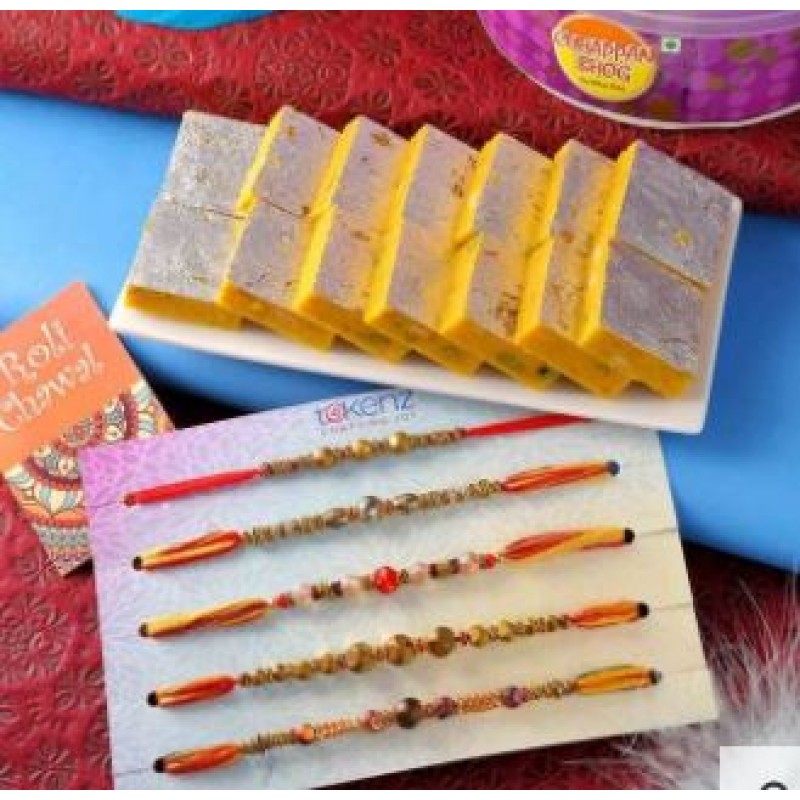 Kaju Kesar Barfi Set Of 5 Rakhi
