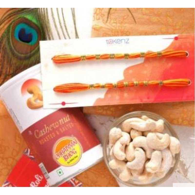 Set Of 2 Mauli Rakhi With Cashews Nuts