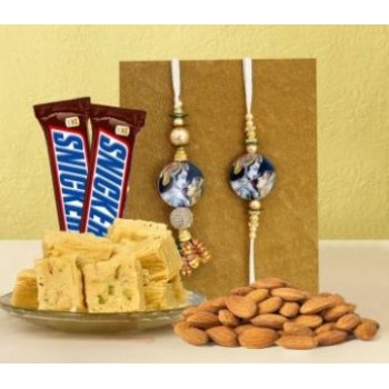 Bhaiya Bhabhi Rakhi Set With Snickers And Sohan Papdi With Dryfruits