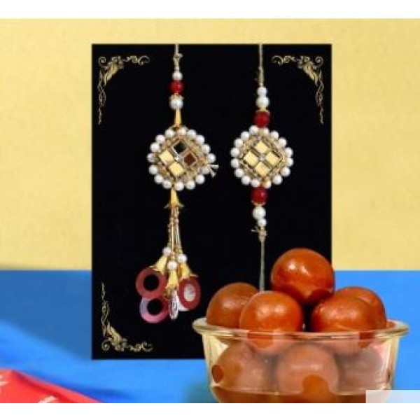 Designer Lumba Rakhi For Bhaiya Bhabhi With Gulabjamun