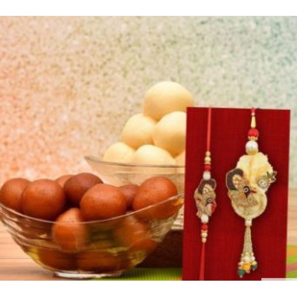 Rasgulla And Gulab Jamun With Lumba Rakhi For Bhaiya Bhabhi