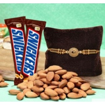 Special Rakhi For Bhaiya With Snickers Chocolate And Almonds