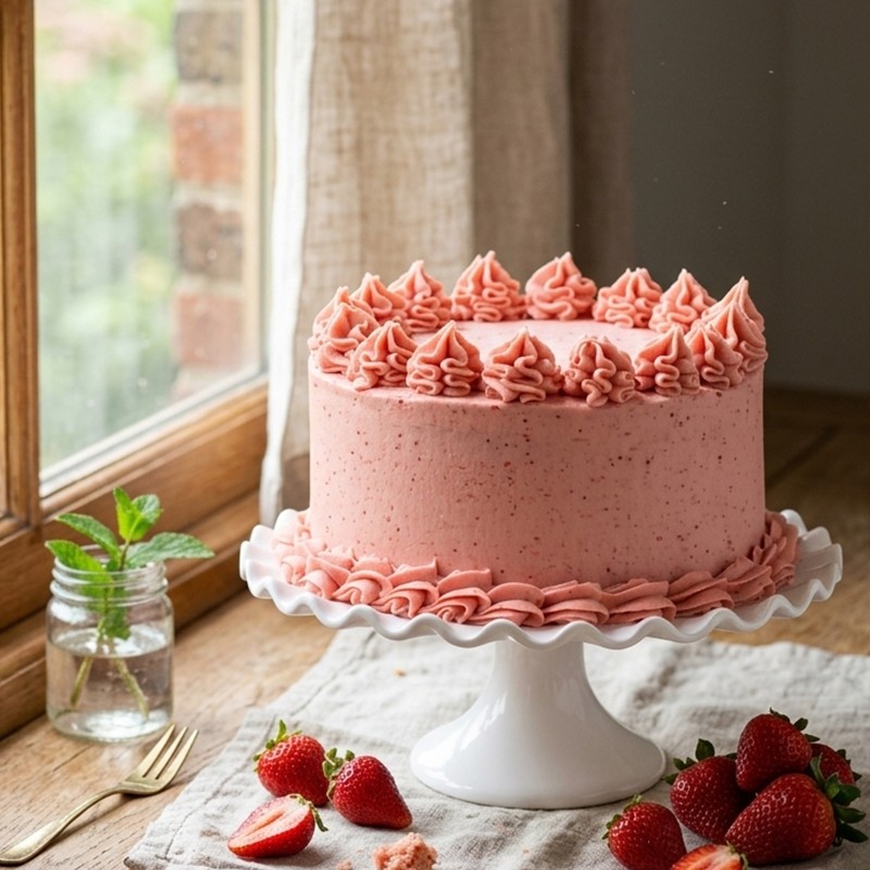 1 Kg Strawberry Cake Topped with Fresh Strawberries