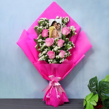 Pink Roses Photo Bouquet for Mom