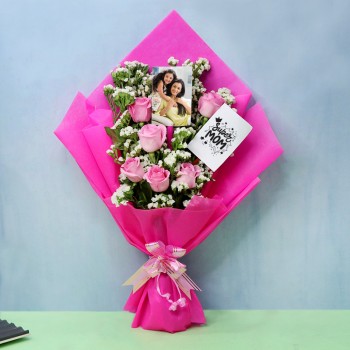 Pink Roses Photo Bouquet for Mother