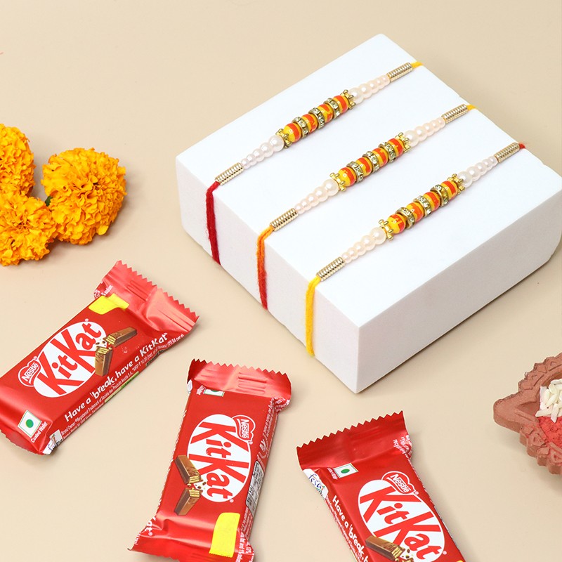 3 Pearl Rakhis N Kitkat Chocolates