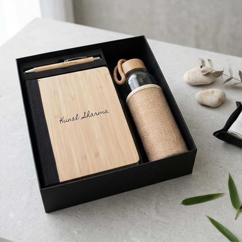 Personalised 3 in 1 Gift Set With Bamboo Cover
