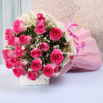 20 Pink Roses in Paper Packing