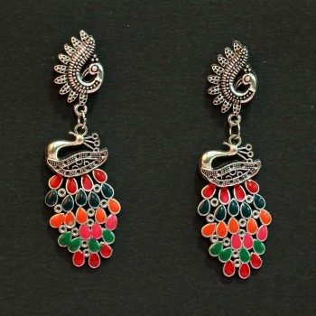 Designer Silver Peacock Earrings