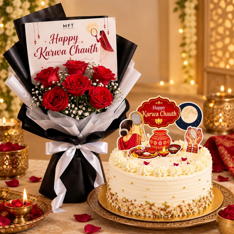 Karwa Chauth Floral Cake Combo