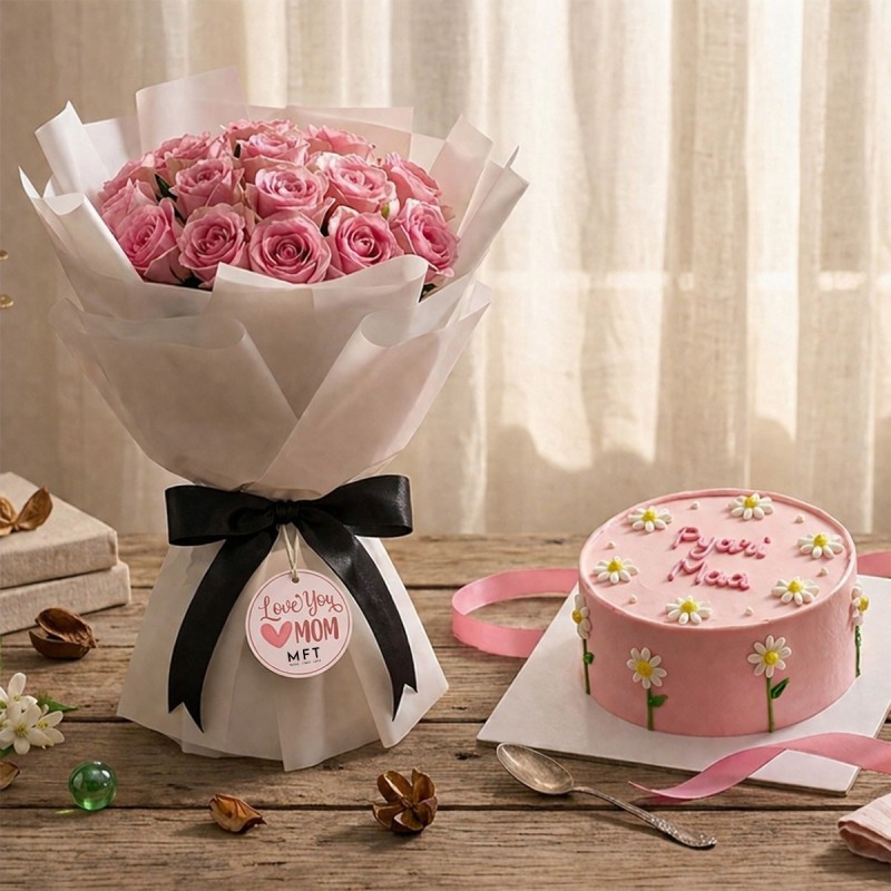 Lovely Mom Roses Cake Combo