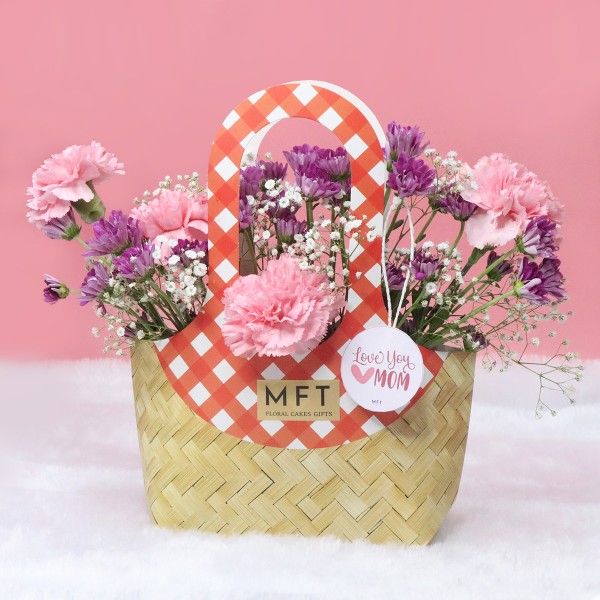 Floral Bag of Carnations and Daisies for Mother