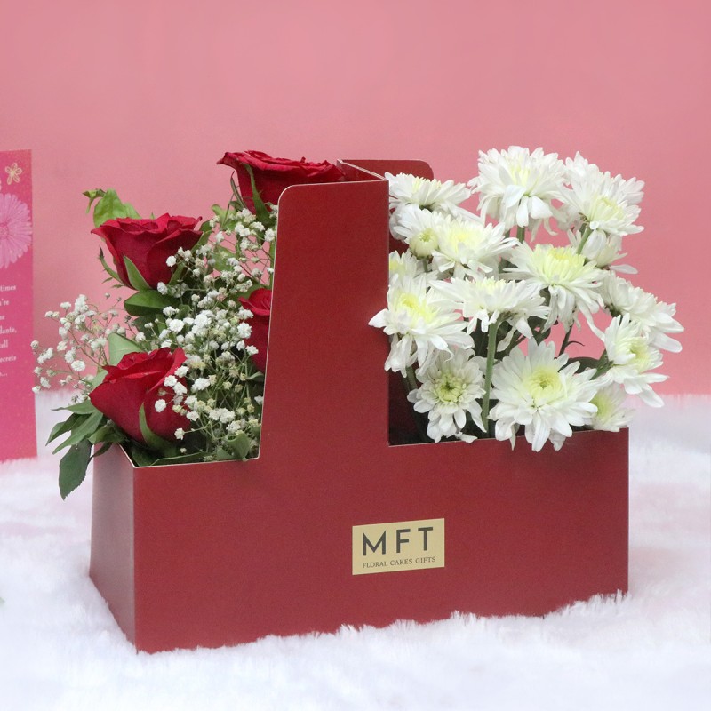 Red Roses White Gypso Hamper for Mother
