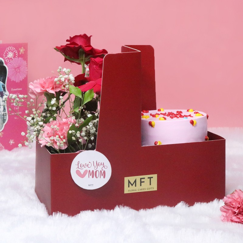 Rose Carnation Cake Hamper Box for Mom