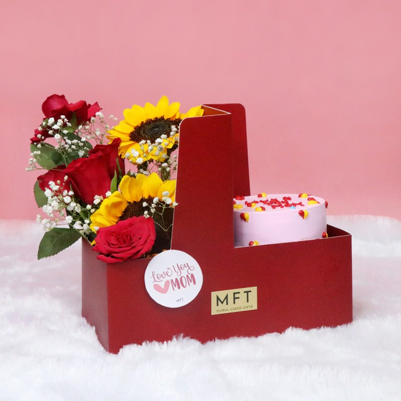 Rose Sunflower Cake Hamper Box for Mom