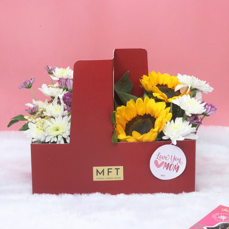 Sunflower Daisy Red Hamper Box Arrangement