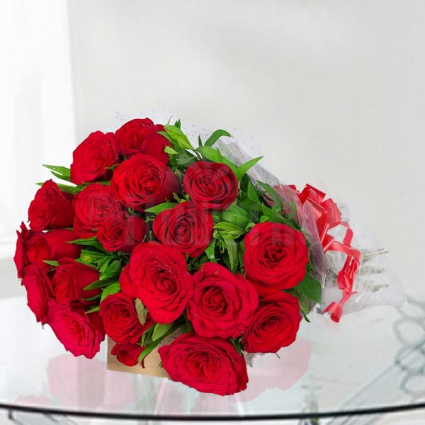 20 Red Roses wrapped in cellophane
