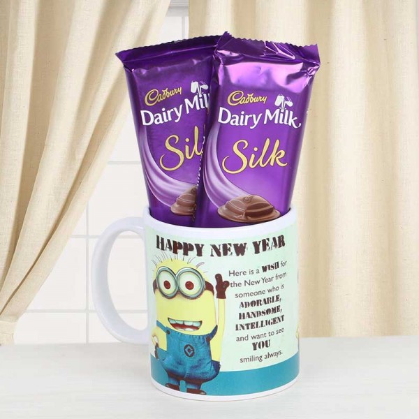 Minion New Year Mug with Silk chocolates