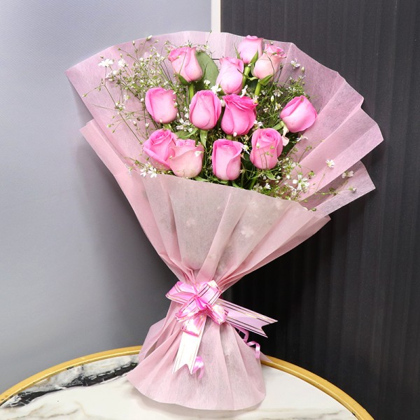 12 Pink Roses bunch