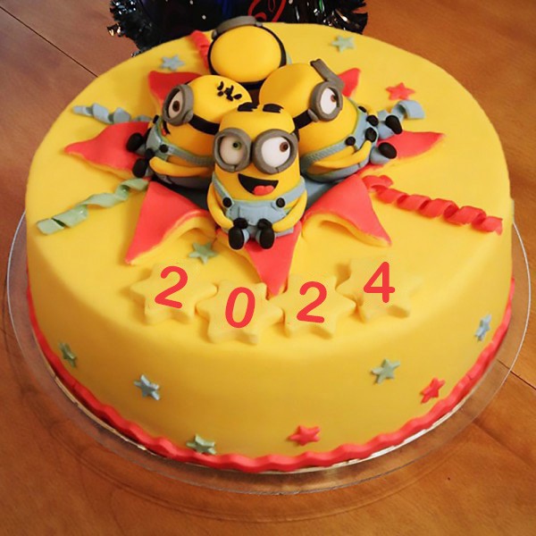 One Kg Minion Theme Vanilla Fondant Cake for New Year