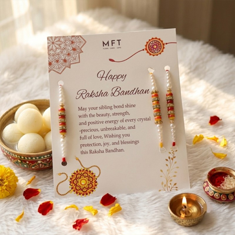 Set of 3 Designer Rakhi with Rasgulla