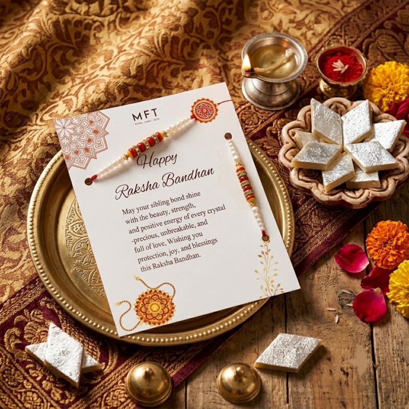 Set of 2 Designer Rakhi with Kaju Katli