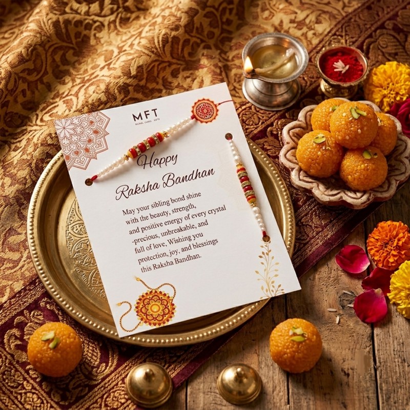 Set of 2 Designer Rakhi with Motichoor Laddoo