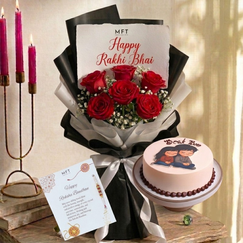 Best Bro Rakhi Combo of Cake and Flower