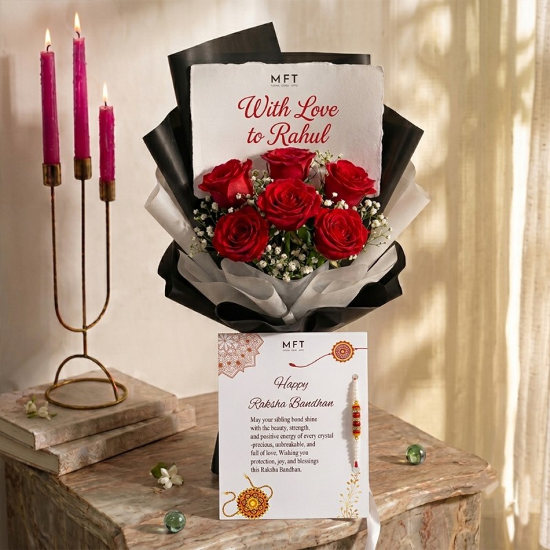 Red Roses with Rakhi Combo