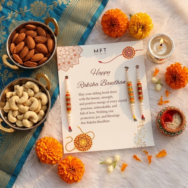 Set of 3 Rakhi with Dryfruits Combo