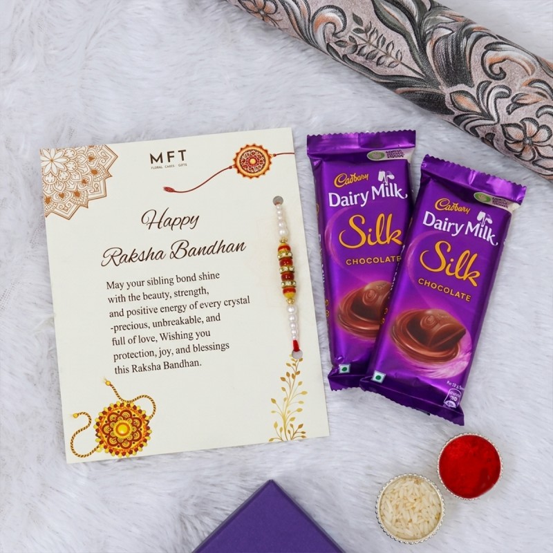 Designer Rakhi and Dairy Milk Silk Chocolate Combo