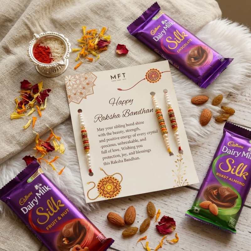 3 Designer Rakhi and Silk Chocolate Combo
