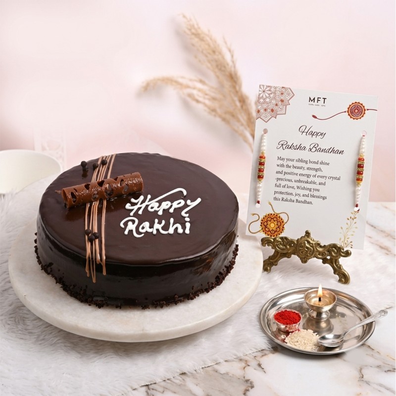 2 Designer Pearl Rakhi with Chocolate Cake