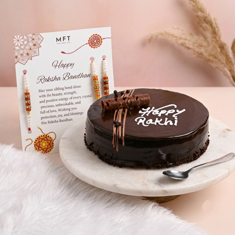 3 Designer Pearl Rakhi with Chocolate Cake