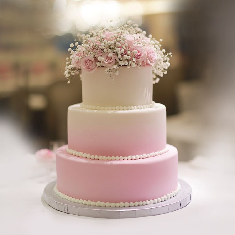 3 Tier Luxury Designer Vanilla Cake Decorated with Real Roses in Each Tier of Cake