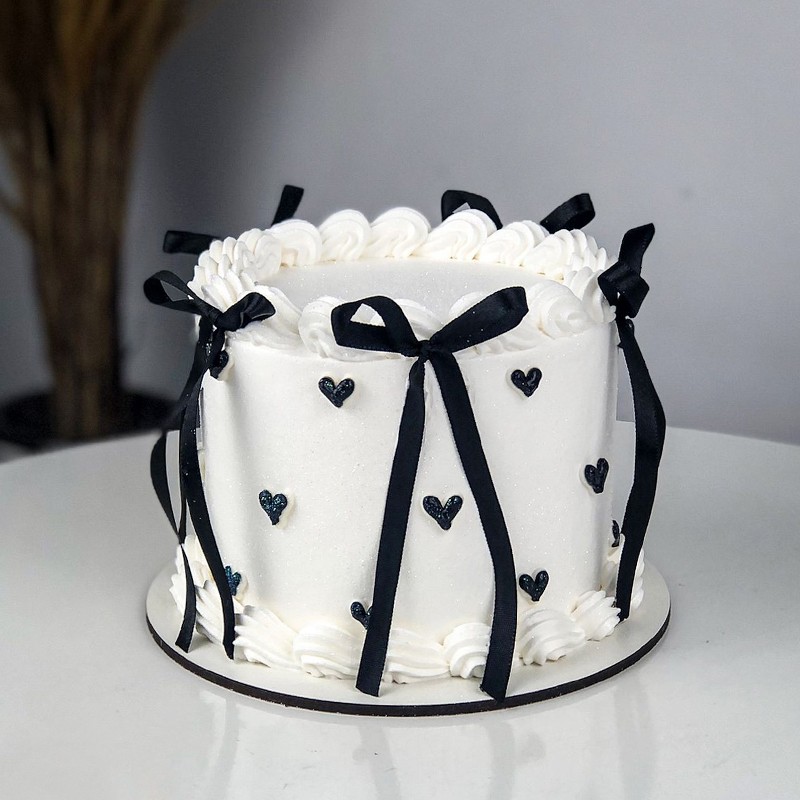 Black Ribbon Vanilla Cake