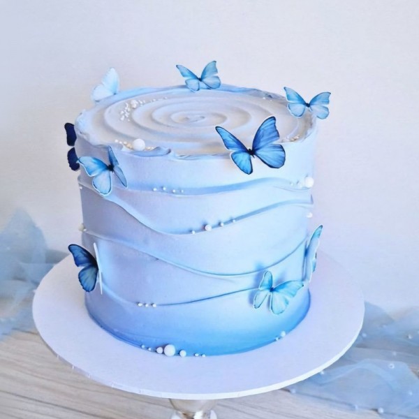 Blue Butterfly Vanilla Cake