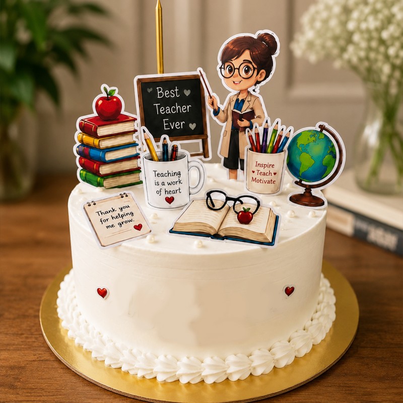 1 Kg Photo Printed Heart Shape Pineapple Cake for Teacher