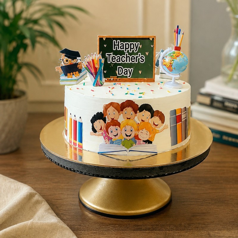 1 Kg Photo Printed Square Shape Pineapple Cake for Teacher