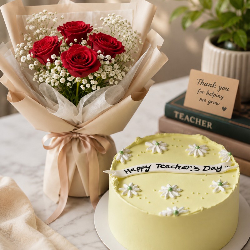 Teachers Day Flower Cake Combo
