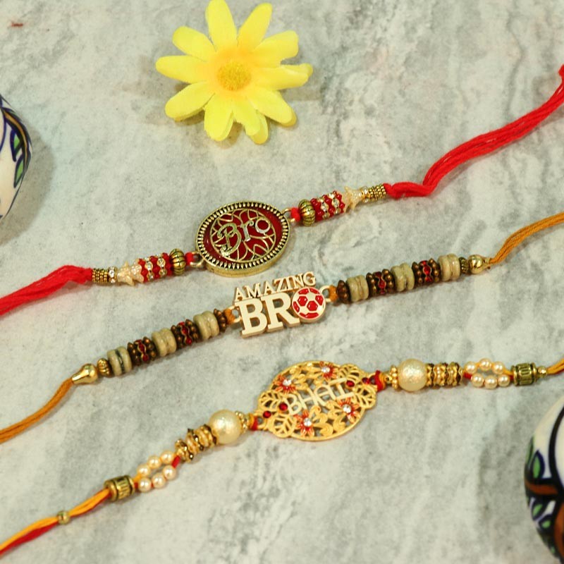 Cheerful Set Of 3 Designer Rakhi