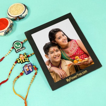 Set Of 3 Rakhi With Photo Frame
